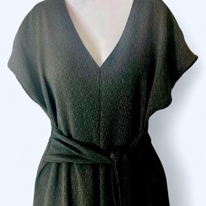 Black jumpsuit with tie waist and cap sleeves S wide pant leg Lush